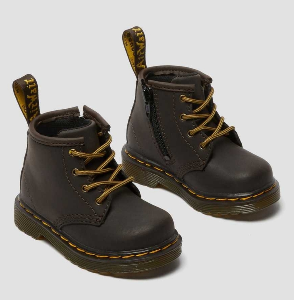 Dr. Martens Infant 1460 Wildhorse Leather Lace Up Boots in Dark Brown Size 6